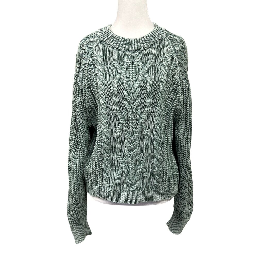 Free People Frankie Cable Knit Fisherman Sweater Sz S Green